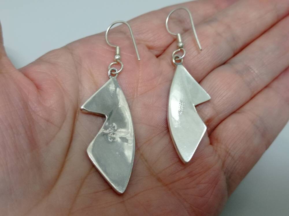 Silver Plated Abalone Earrings - Mexican Artisan Bohochic Geometric Jewelry