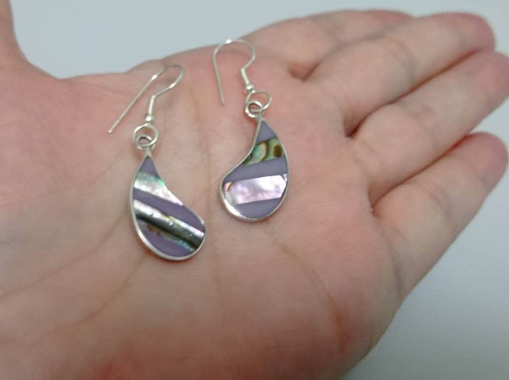 Exquisite Silver Plated Abalone Inlay Earrings: Handcrafted Boho Chic Jewelry from Taxco, Mexico