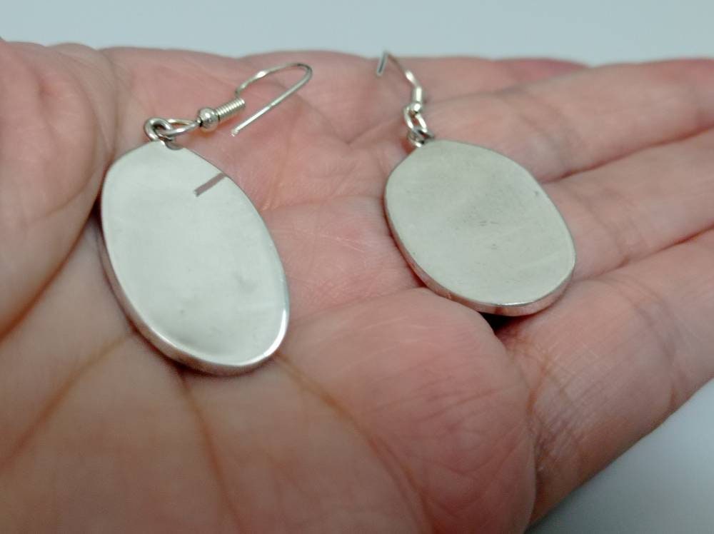 Mexican Artisan Silver Plated Abalone Inlay Geometric Earrings, Enamel Effect Shell Boho Drops
