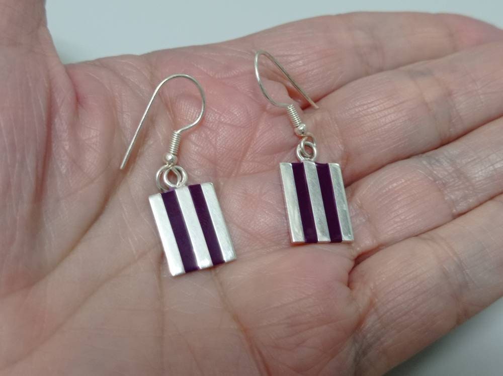 Handcrafted Silver-Plated Purple Resin Geometric Earrings – Mexican Enamel Effect Dangle
