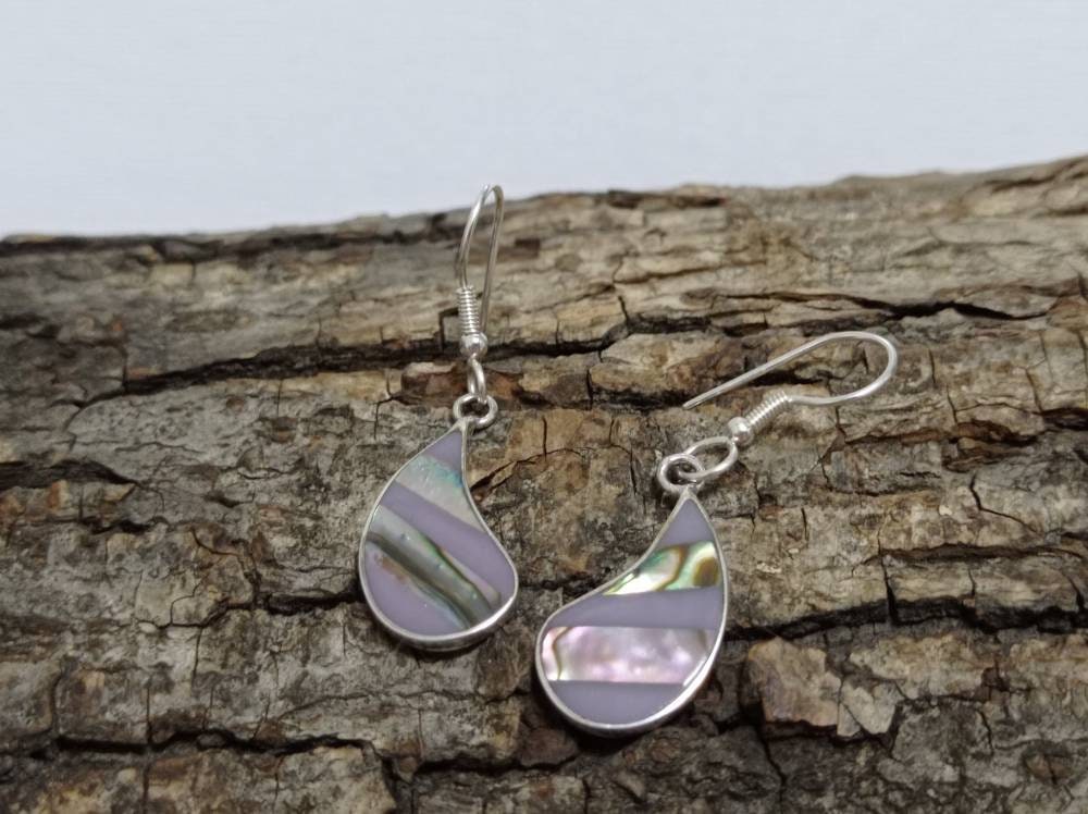 Exquisite Silver Plated Abalone Inlay Earrings: Handcrafted Boho Chic Jewelry from Taxco, Mexico