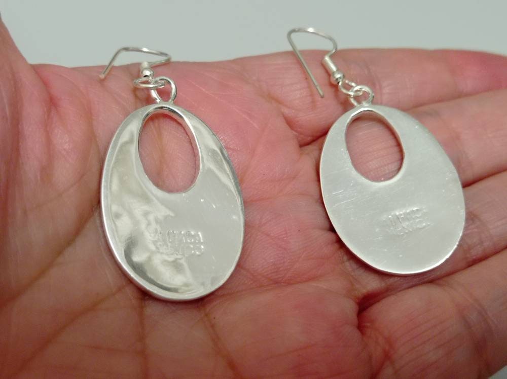 Silver Plated Floral Earrings with Mother of Pearl, Abalone Shell – Mexican Boho Chic Jewelry