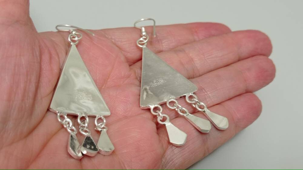Handmade Taxco Abalone Silver Plated Boho Flower Earrings – Enamel Resin Artisan Design