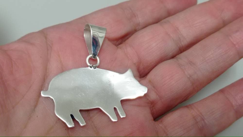 Mexican Artisan Abalone Pig Pendant: Silver Plated Boho Chic Jewelry with Enamel Effect Resin