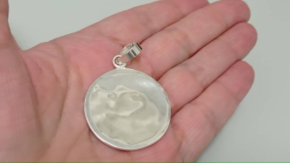 Artisan Silver Plated Pendant, Mother of Pearl Black Resin – Aztec Boho Jewelry (Taxco, Mexico)