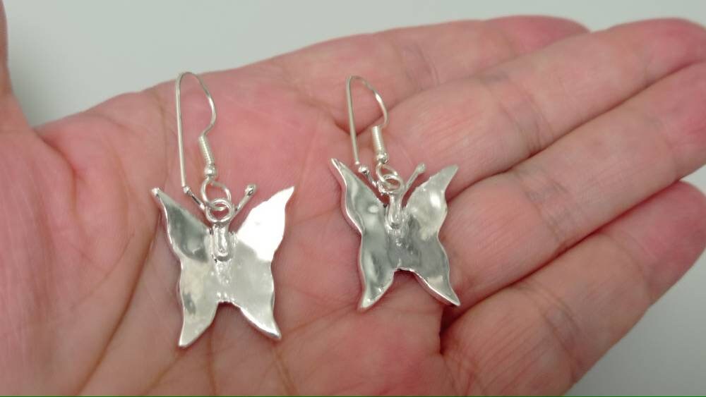 Handcrafted Pink Abalone Butterfly Earrings: Boho Silver Plated Jewelry from Mexico