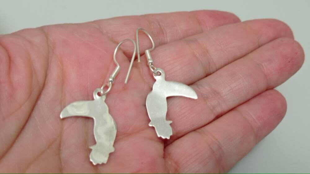 Artisan Mexican Toucan Earrings – Silver Plated Enamel Resin Jewelry