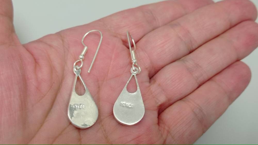 Unique Silver Plated Abalone Shell Earrings - Handcrafted Mexican Jewelry with Enamel Resin Detailing