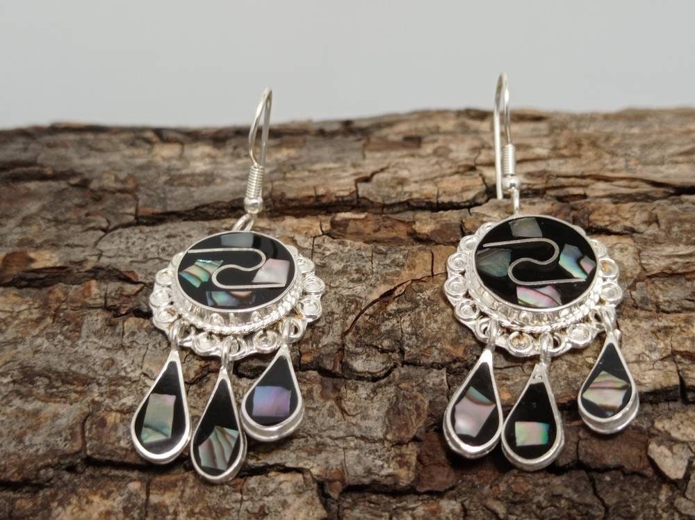 Art Deco Abalone Tassel Earrings – Silver Plated Boho Chic Jewelry