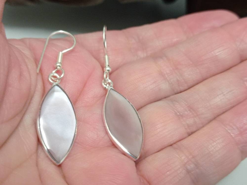 Rose Mother of Pearl Earrings, Silver Plated, Mexican Artisan Jewelry