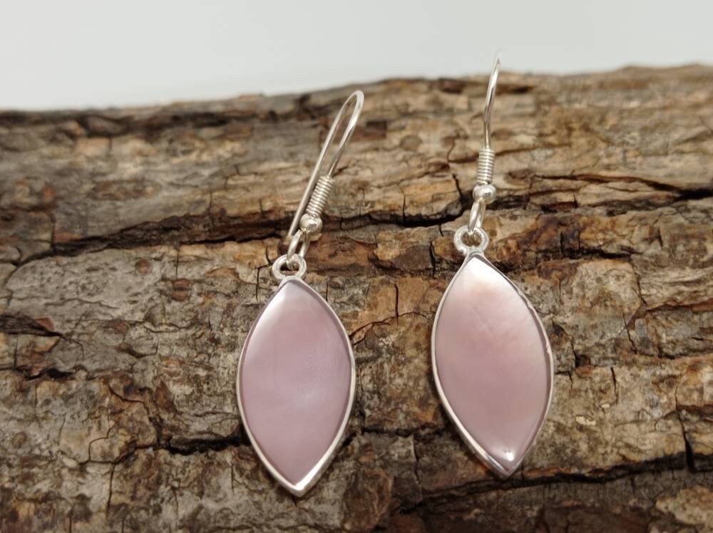 Rose Mother of Pearl Earrings, Silver Plated, Mexican Artisan Jewelry
