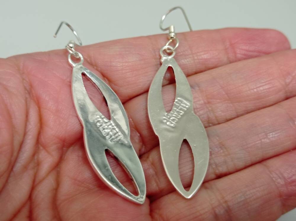 Art Deco Abalone Shell Earrings, Bougainvillea Resin, Silver Plated