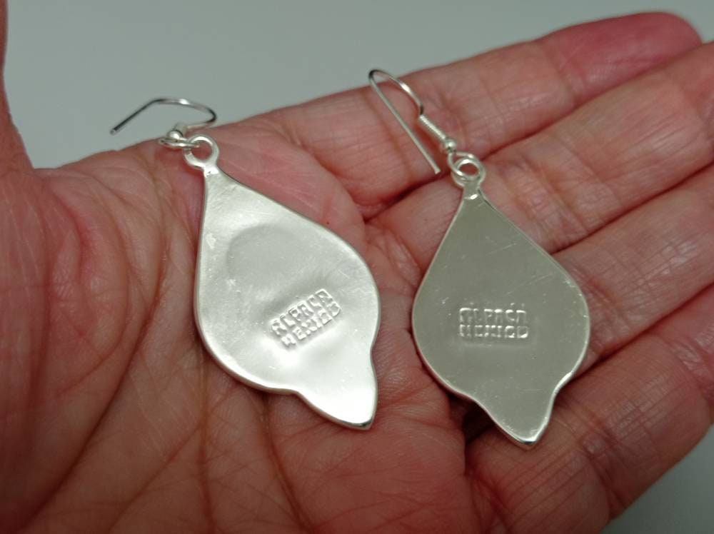 Taxco Silver Earrings with Abalone Shell & Blue Resin – Geometric Boho Dangles