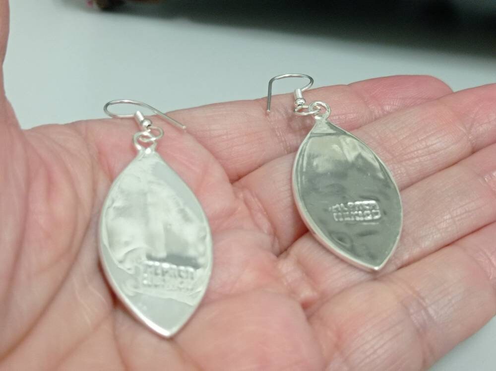 Handcrafted Mexican Abalone Shell Earrings, Blue Enamel, 950 Silver Dangle