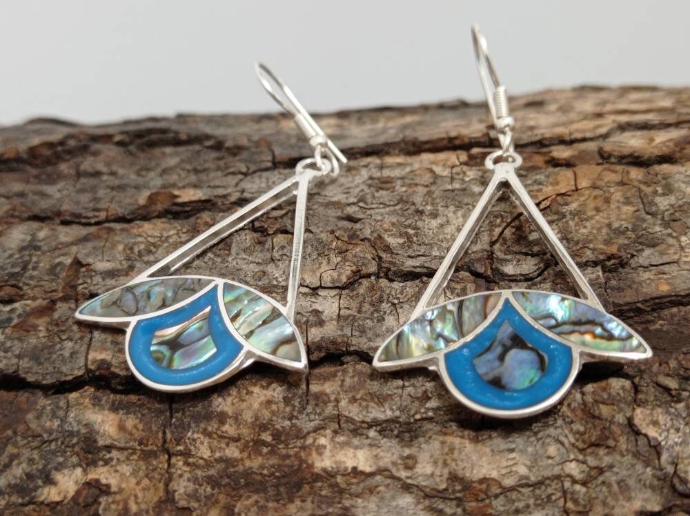 Artisan Mexican Silver Plated Abalone Shell Daisy Earrings – Taxco Enamel Resin Jewelry