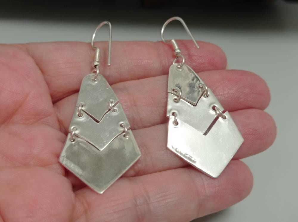 Artisan Silver Plated Earrings – Purple Abalone Inlay Dangle Design, Taxco Jewelry