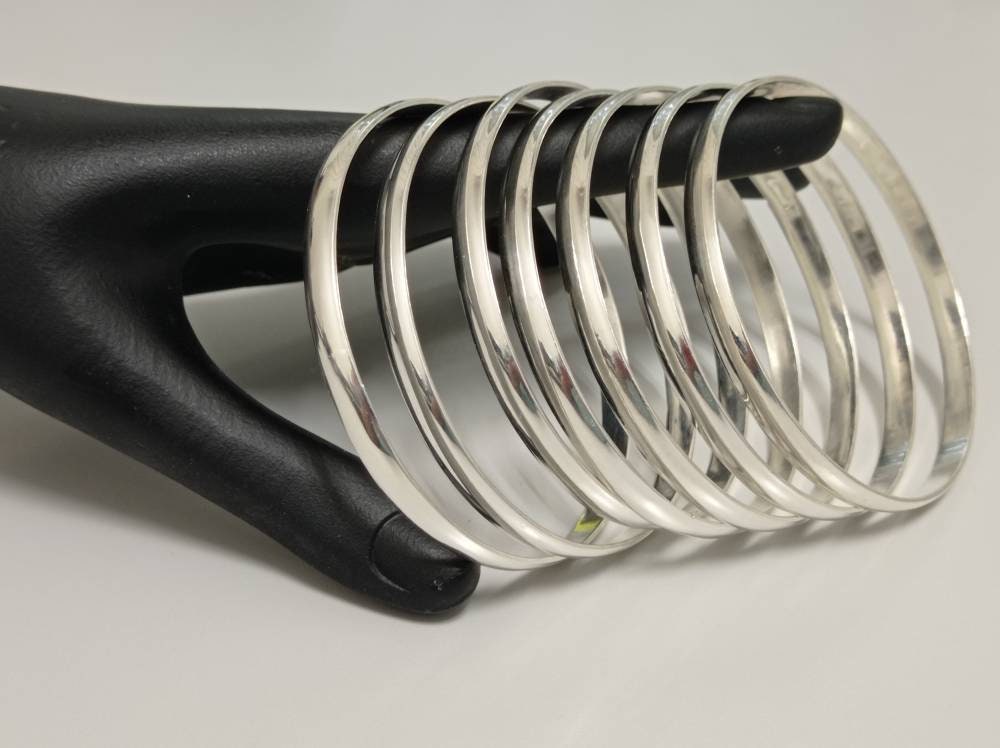 Boho Mexican Silver Plated Bangle Set: 7 Weekly Bracelets