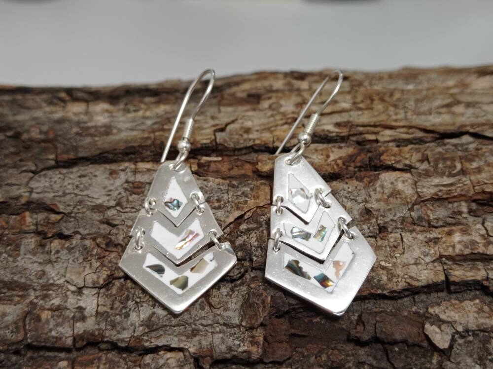 Silver Plated Abalone Mosaic Aztec Earrings – Taxco Artisan Jewelry