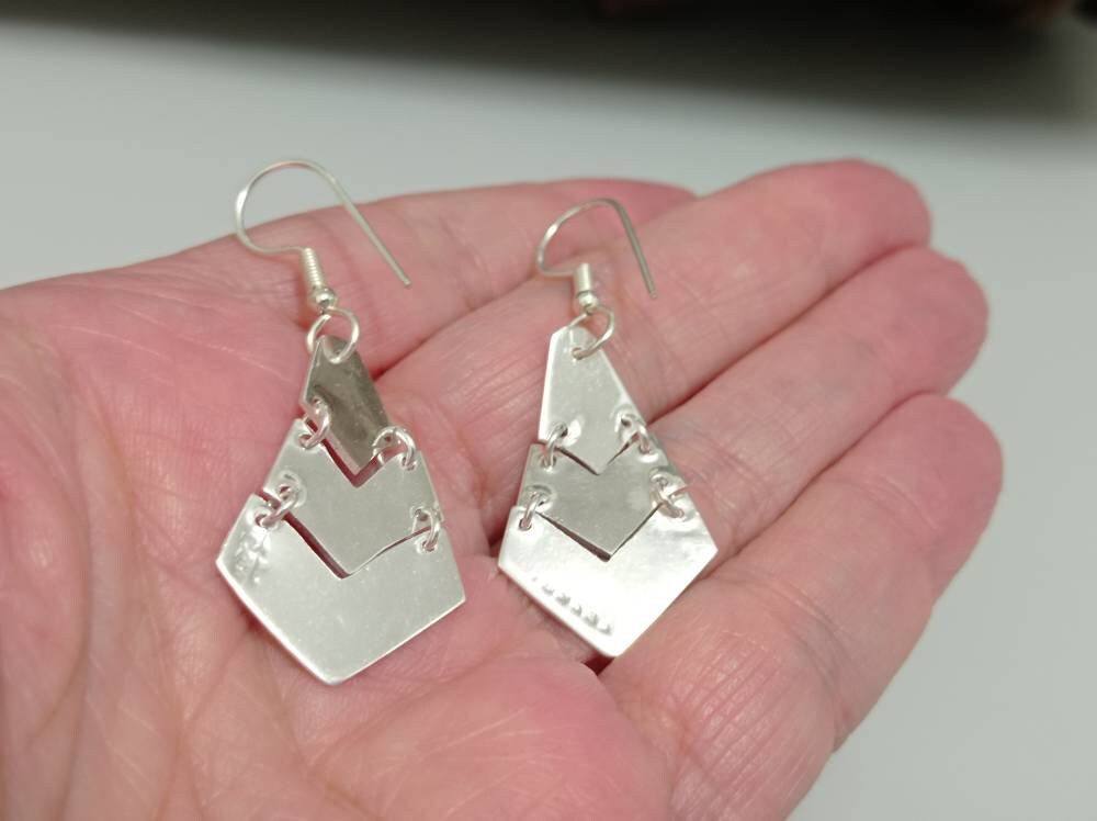 Handcrafted Silver Plated Abalone Earrings from Mexico - Unique Aztec Pyramid Design - Lightweight Artisan Jewelry