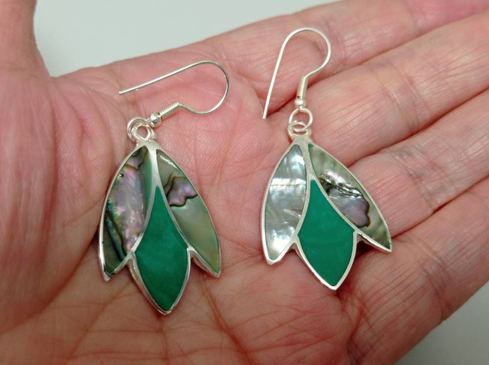 Handcrafted Silver-Plated Abalone Resin Tulip Earrings, Mexican Artisan Jewelry