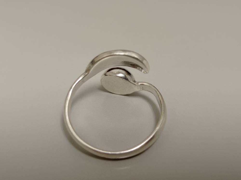 Handcrafted Abalone Crescent Moon Ring, Taxco Artisan Silver Plated Jewelry