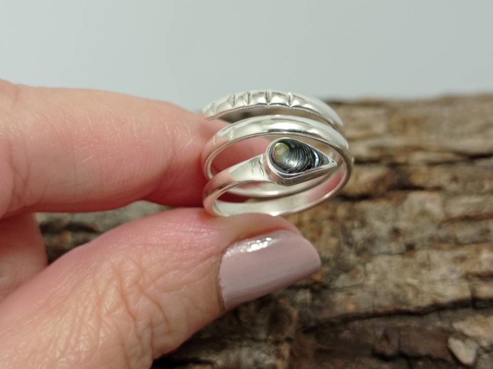 Silver Plated Snake Ring with Abalone – Handcrafted Taxco Mexican Jewelry