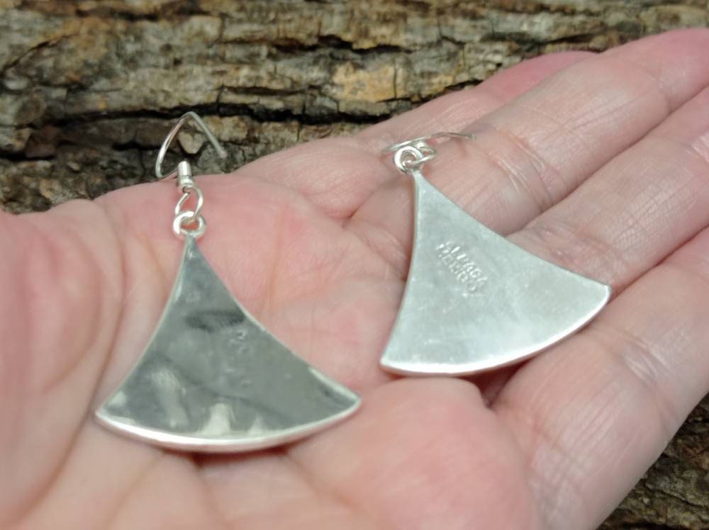 Art Deco Abalone Inlay Triangle Earrings – Silver Plated Mexican Jewelry