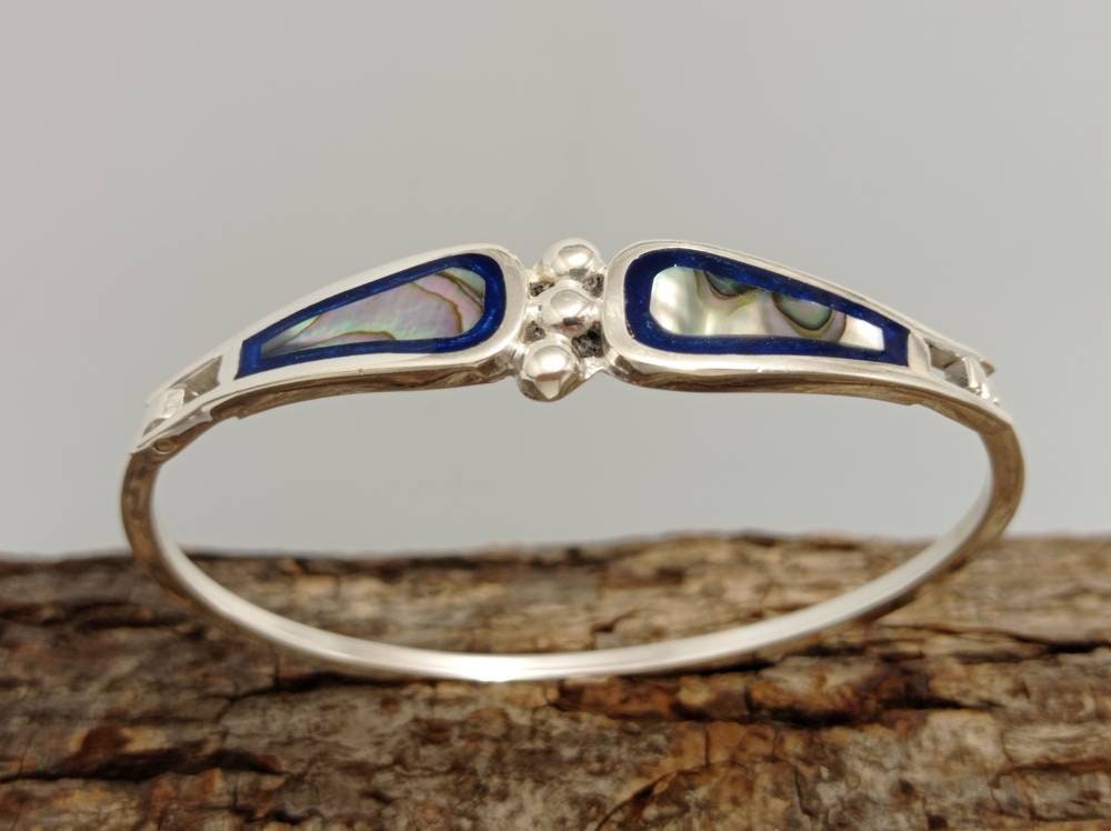 Art Deco Abalone Silver Plated Bracelet, Mexican Artisan Jewelry