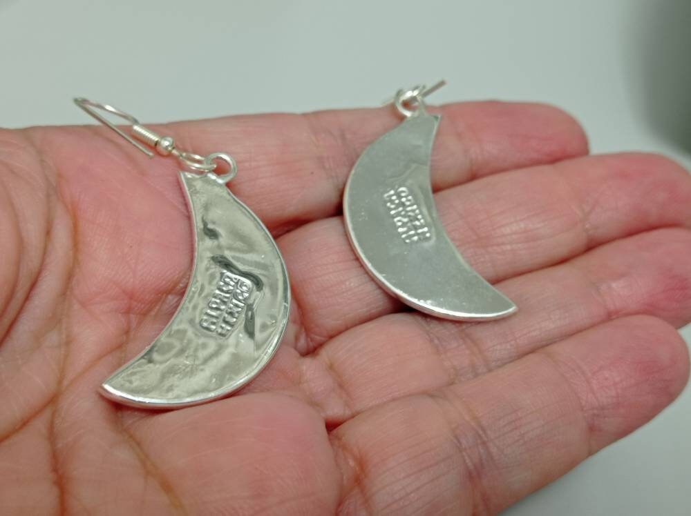 Handcrafted Abalone Crescent Moon Earrings, Silver Plated Art Deco Enamel Mexican Jewelry