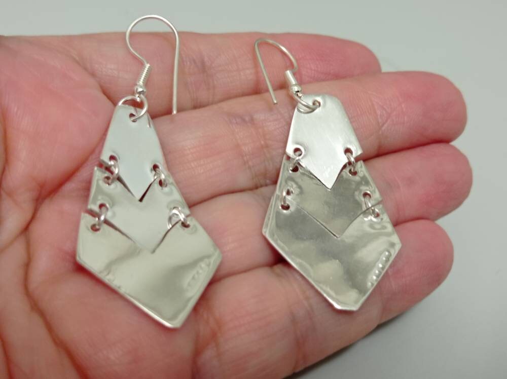 Silver Plated Abalone Inlay Azteca Earrings – Artisan Mexican Dangle Jewelry