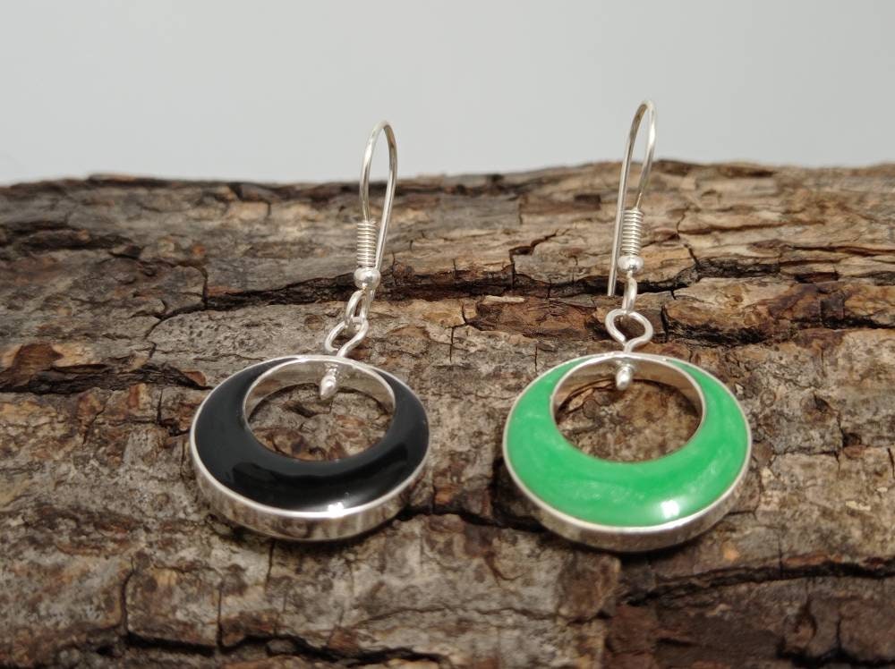 Reversible Resin Hoop Earrings – Silver Plated Artisan Jewelry, Taxco Made