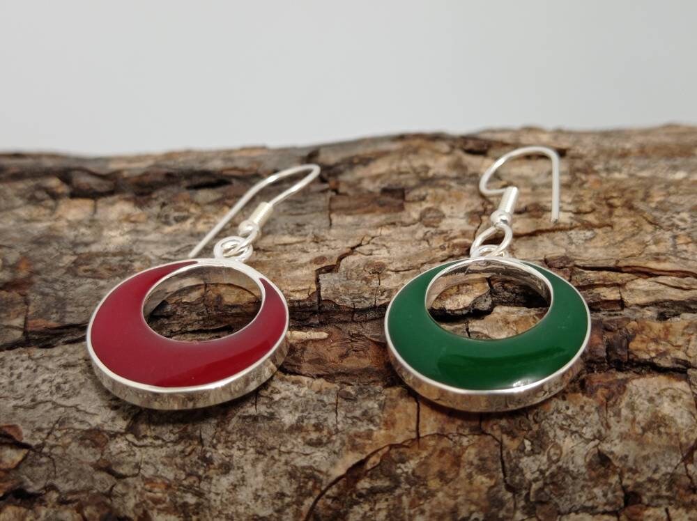 Reversible Resin Hoop Earrings – Silver Plated Artisan Jewelry, Taxco Made