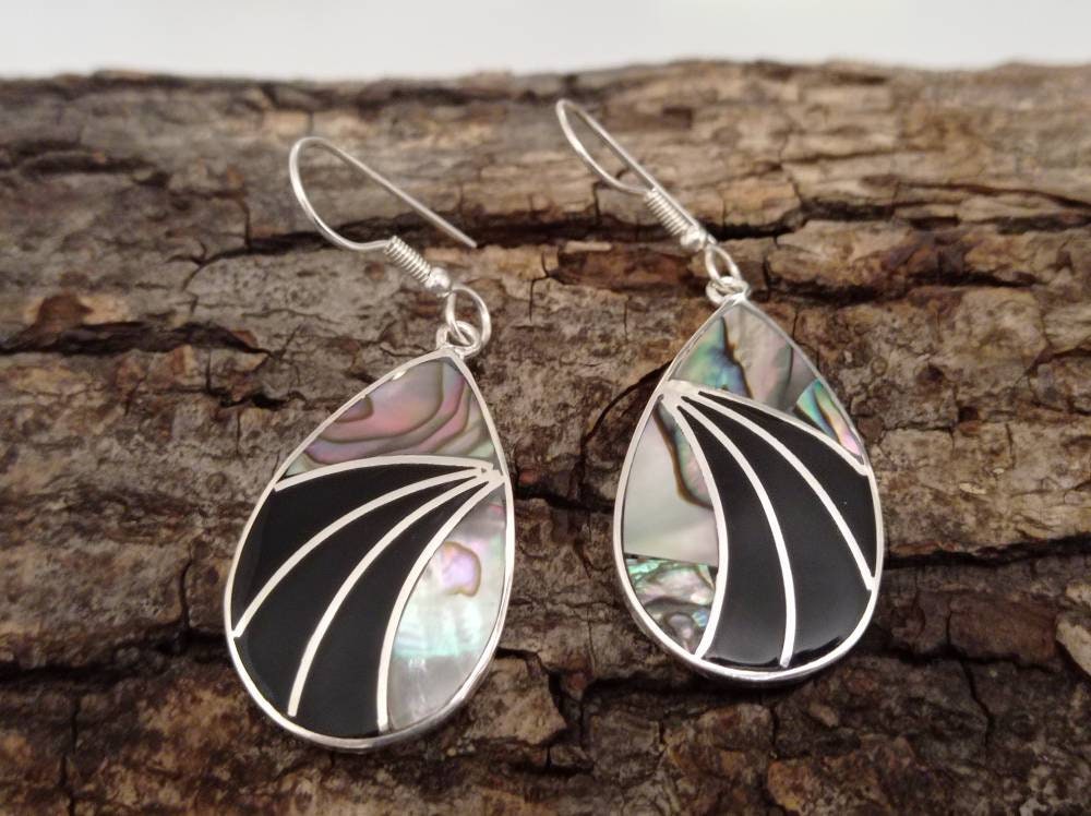 Silver Plated Abalone Shell Earrings – Handcrafted Mexican Enamel Jewelry