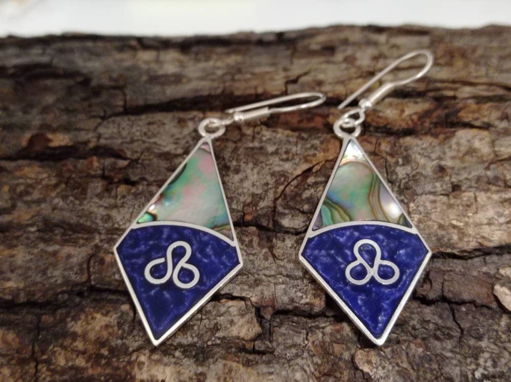 Handcrafted Mexican Abalone Shell Blue Enamel Silver Earrings – Taxco Artisan Design