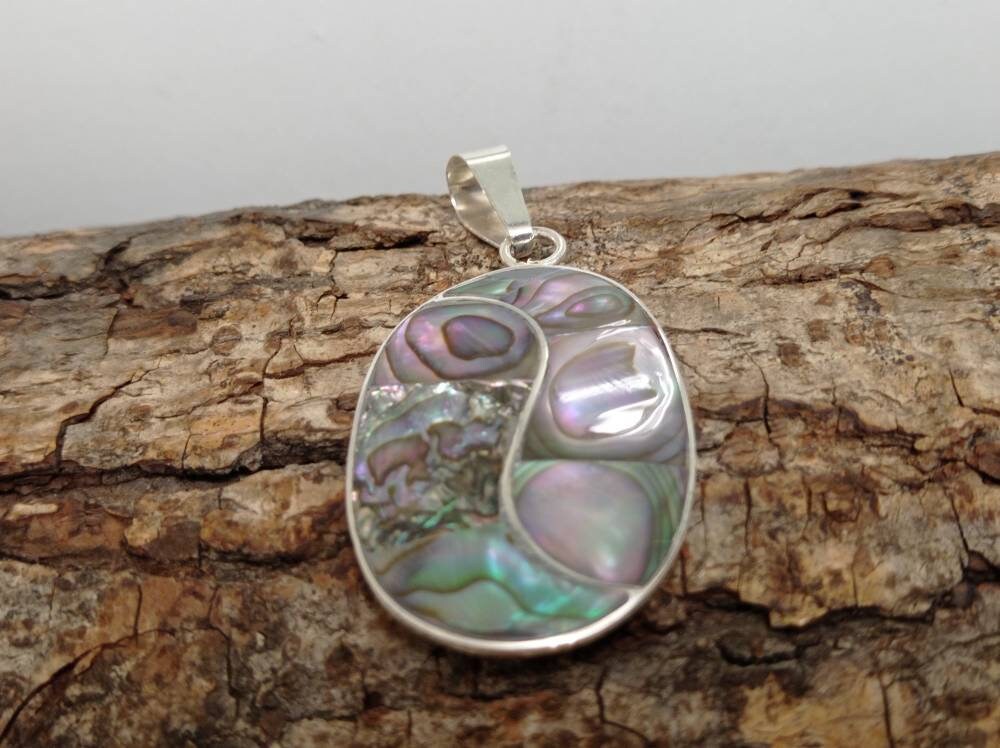 Mexican Handcrafted Abalone Shell Pendant with Boho Chic Silver Plating