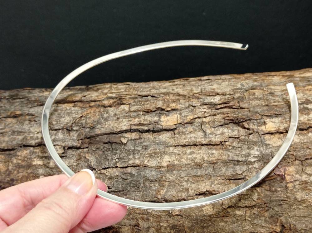Set of 2 Silver Plated Brass Open Chokers – Minimalist Torc Necklaces