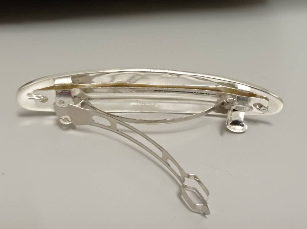 Handcrafted Silver Plated Hair Barrette with Mother of Pearl Celestial Design from Taxco, Mexico
