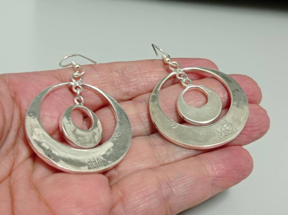Vintage Taxco Silver Hoop Earrings – Abalone Inlay, Art Deco Style Jewelry