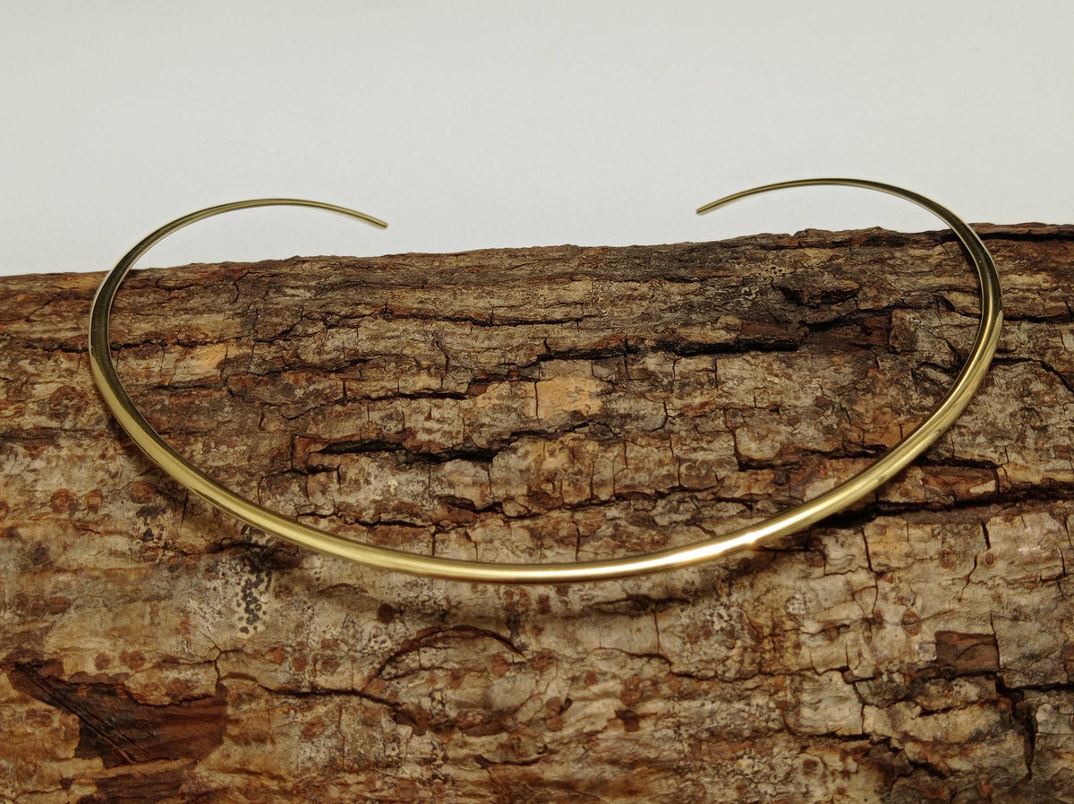 Handcrafted Polished Brass Open Choker Necklace – Minimalist Torc Collar