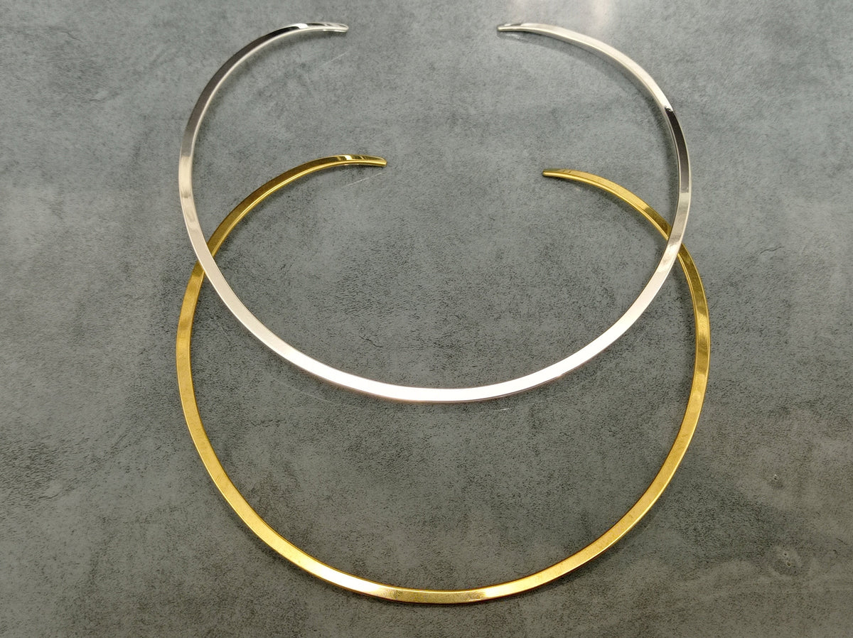Set of 2 Silver Plated Brass Open Chokers – Minimalist Torc Necklaces