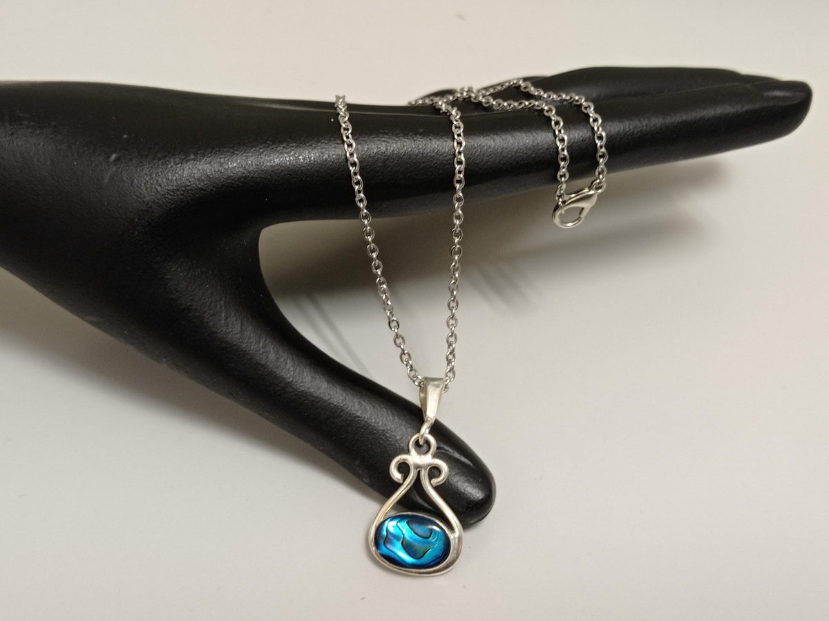 Mexican Artisan Silver Plated Abalone Shell Pendant Necklace with Stainless Steel Chain