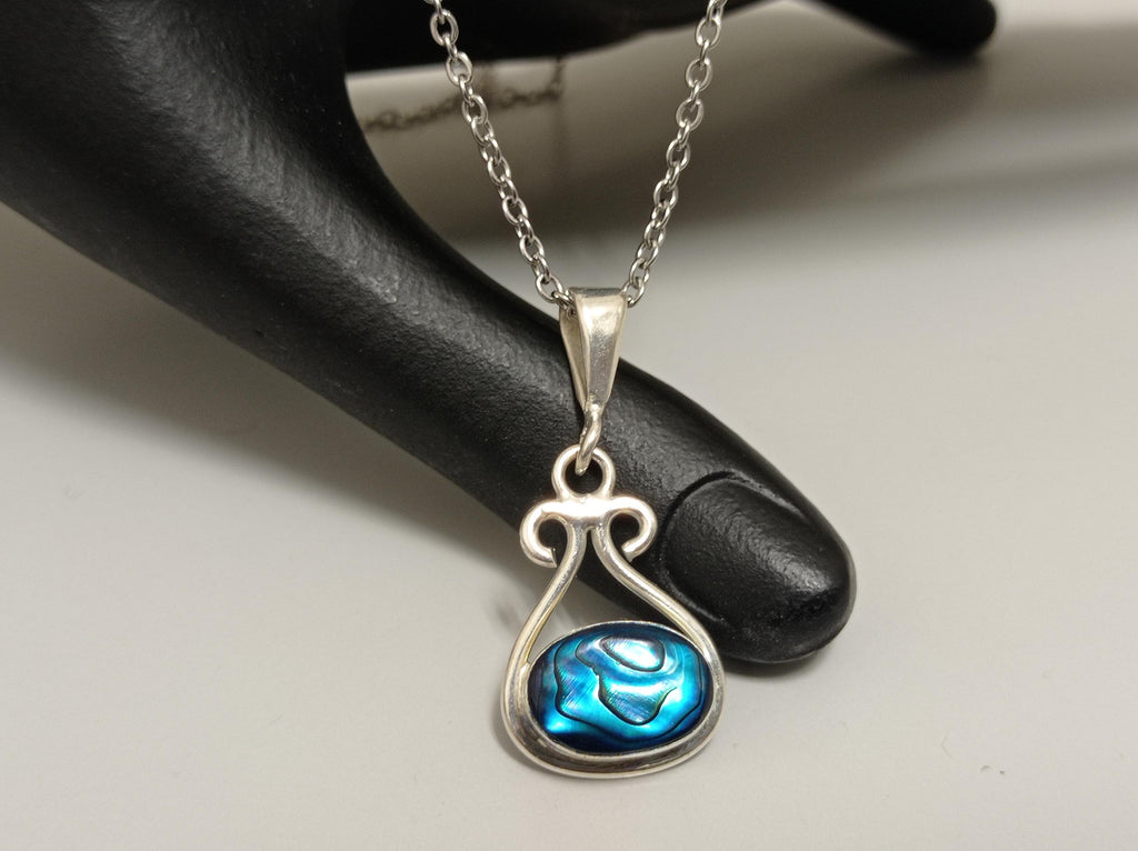Mexican Artisan Silver Plated Abalone Shell Pendant Necklace with Stainless Steel Chain