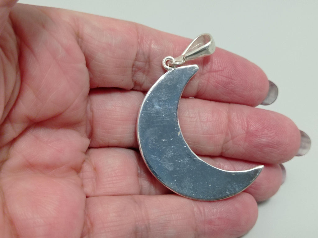 Silver Plated Abalone Crescent Moon Pendant – Mexican Artisan Boho Chic Jewelry
