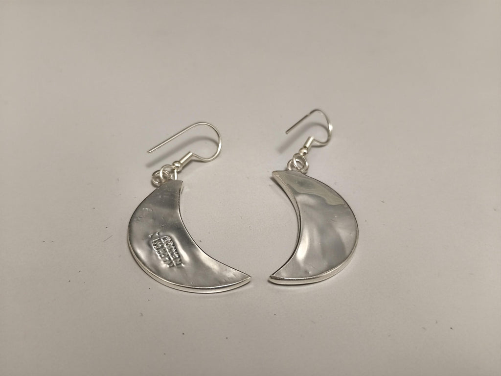 Art Deco Abalone Crescent Moon Earrings, Silver Plated, Black Enamel Resin Celestial