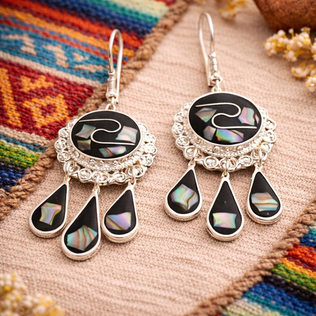 Art Deco Abalone Tassel Earrings – Silver Plated Boho Chic Jewelry