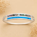 Exquisite Silver Plated Mexican Bangle with Turquoise Abalone Inlay - Handcrafted Artisan Bracelet from Taxco