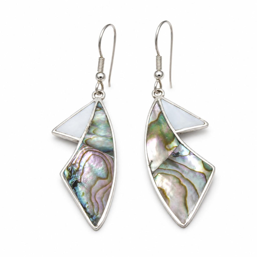 Silver Plated Abalone Earrings - Mexican Artisan Bohochic Geometric Jewelry