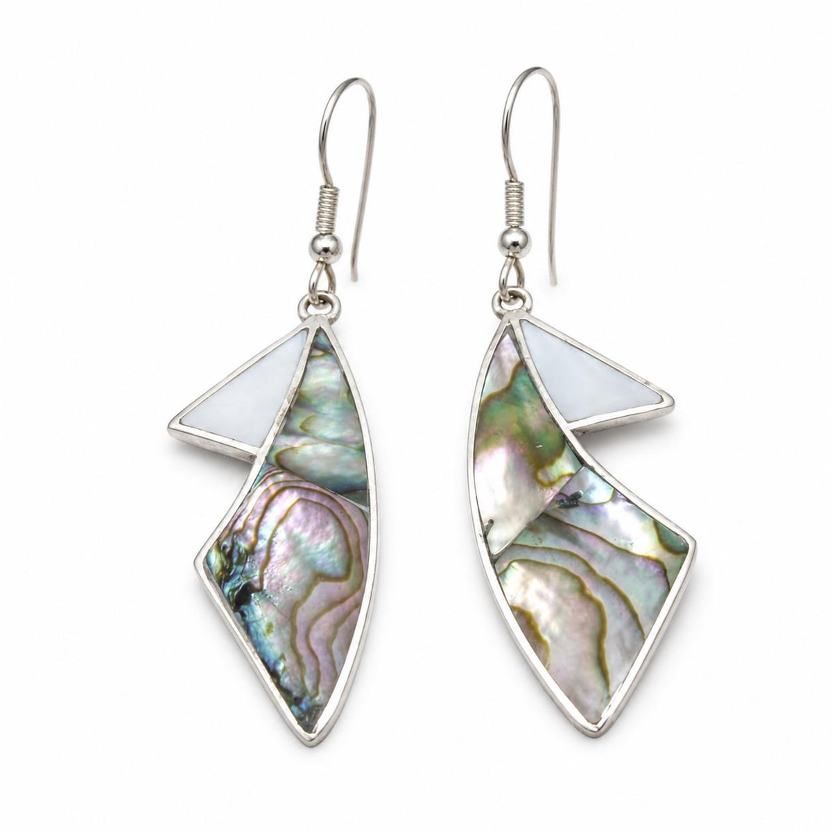 Silver Plated Abalone Earrings - Mexican Artisan Bohochic Geometric Jewelry