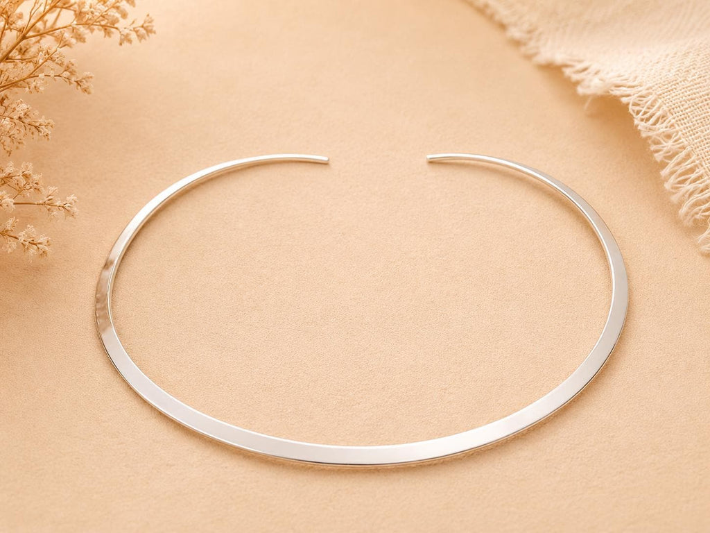 Silver-Plated Mexican Torque Choker Necklace: Taxco Style Minimalist Jewelry