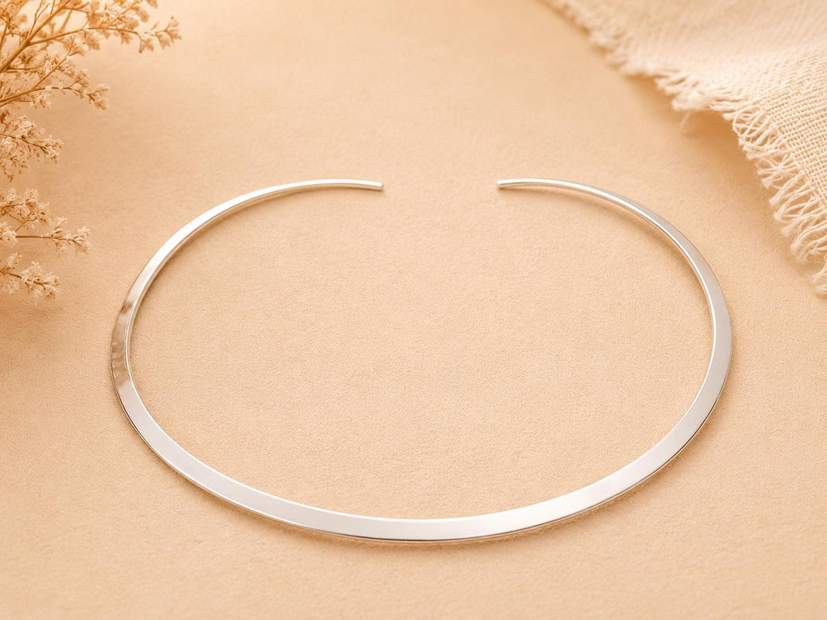Silver-Plated Mexican Torque Choker Necklace: Taxco Style Minimalist Jewelry